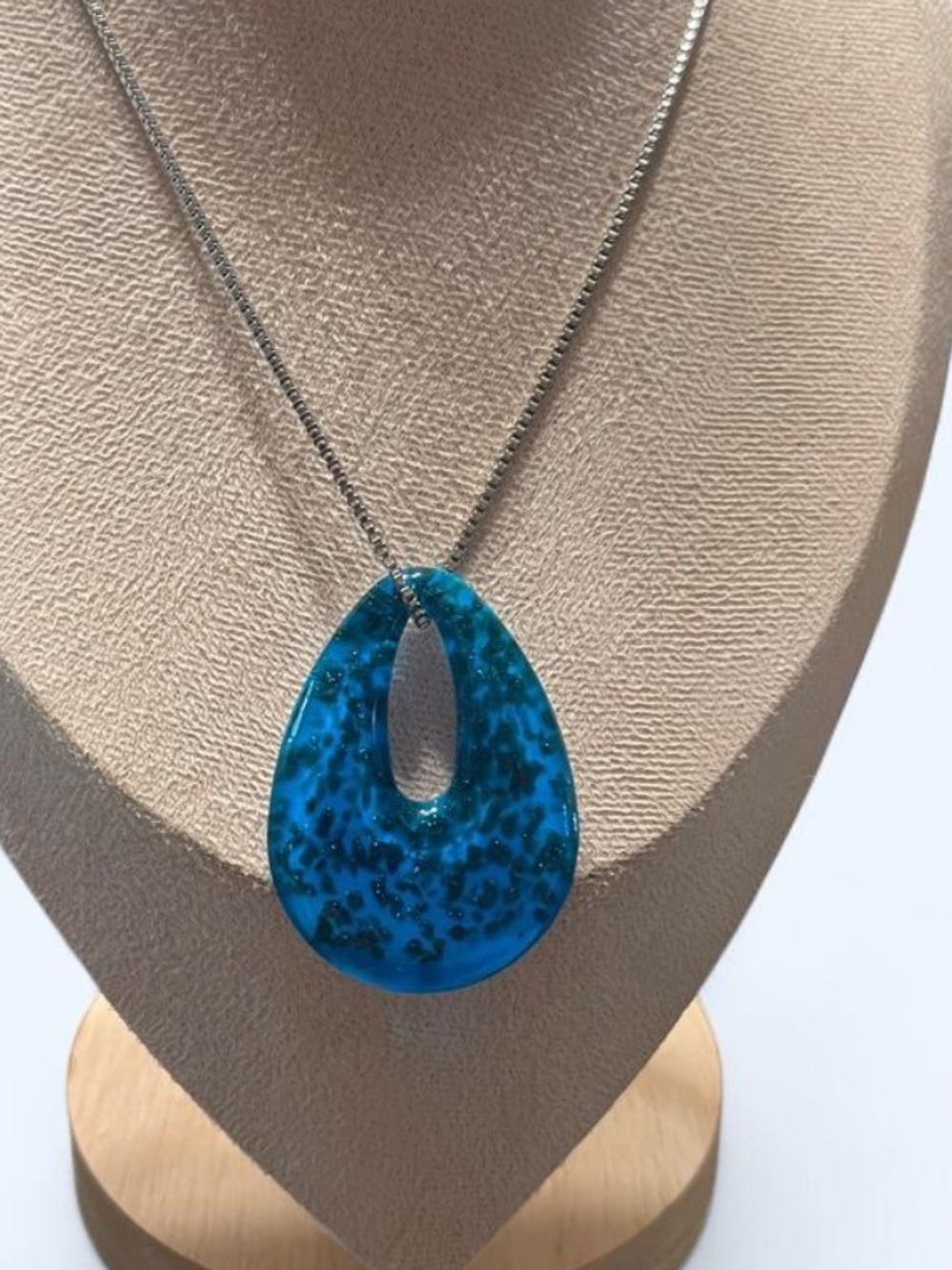 Blue Resin Teardrop Pendant Necklace - Unbranded